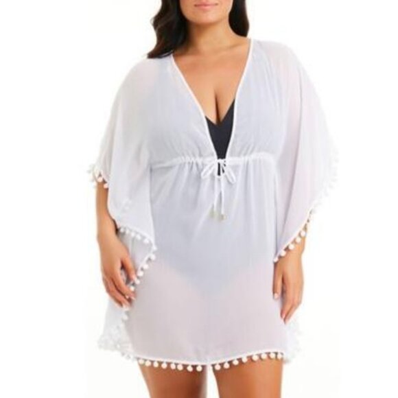 Bleu by Rod Beattie Plus Size Gypset Chiffon Caftan Swim Cover-up - White - Picture 1 of 1